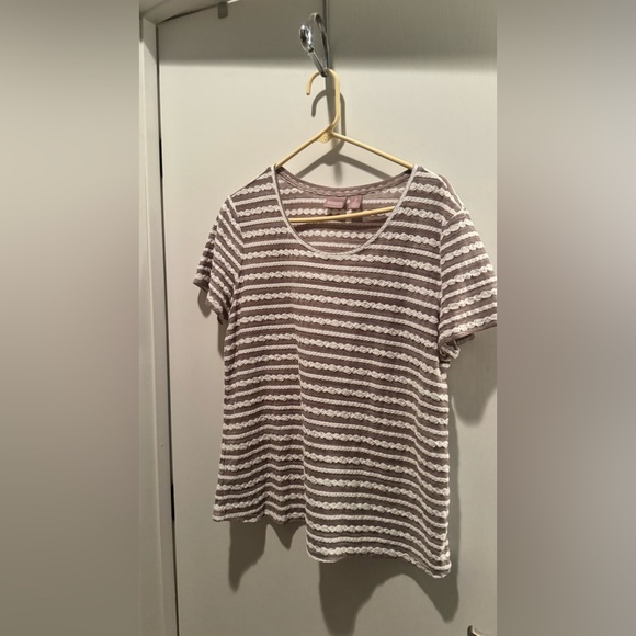Chico's Tops - Chico’s Women's Striped Lace-Detail Tee - Taupe/White